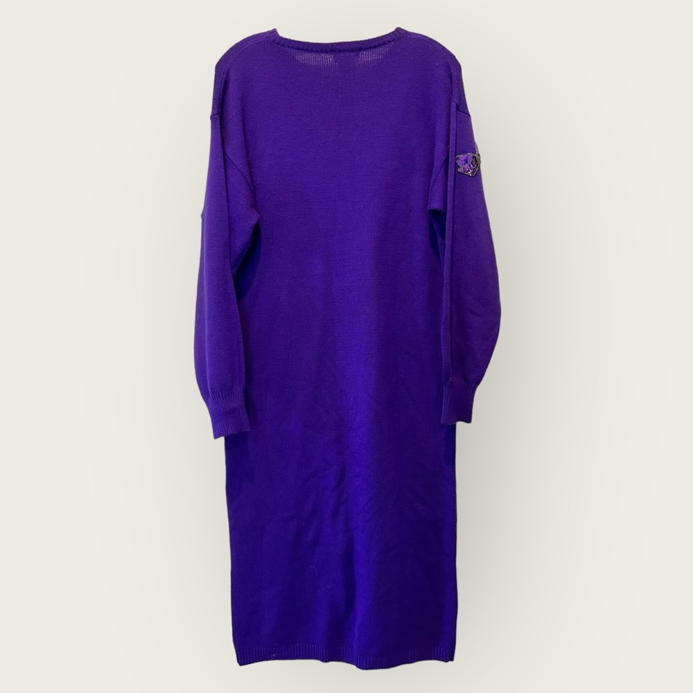 Vintage Just-Mort 80s Purple Sequined Bows Sweater Dress Sz M - Picture 2 of 5